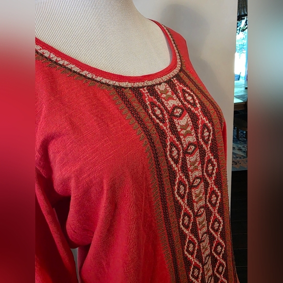 J. Jill Size Medium Embroidered 3/4 Sleeve Scoop Neck Cotton Top Shirt Boho - Picture 3 of 8